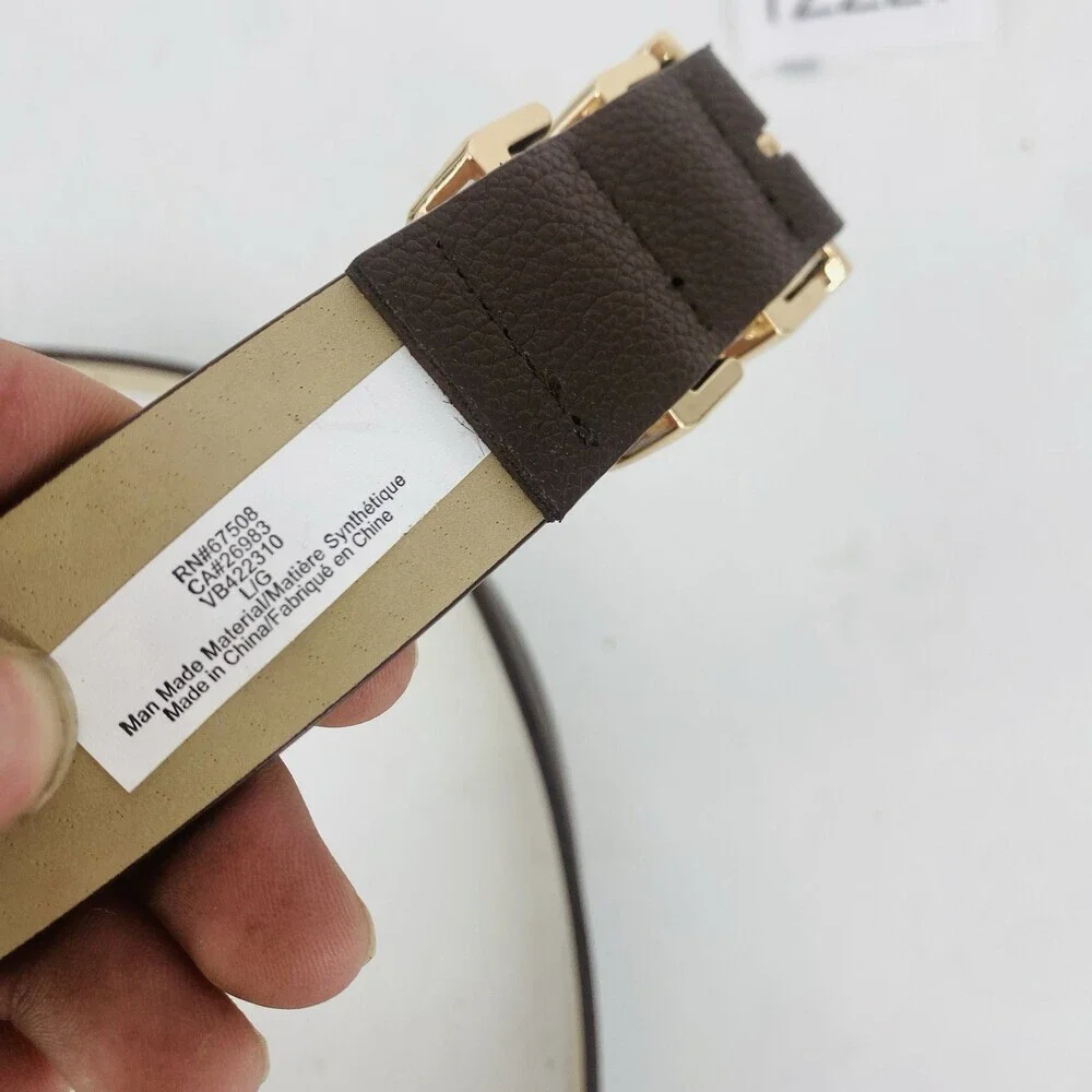 Vince Camuto Brown Vegan Leather Belt Large Gold Buckle Faux Leather Modern
